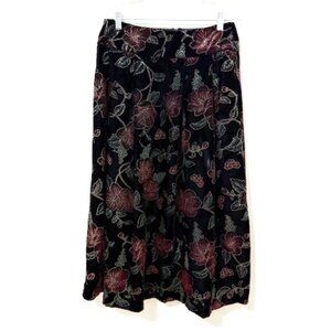 Vintage Scott McClintock Midi Full Black Metallic Floral Velvet Skirt 12 NWT